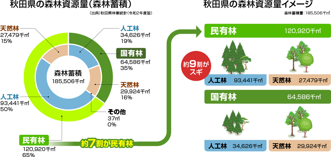 秋⽥県の森林について